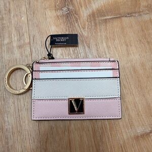 Victoria's Secret Pink, Cream & White Striped Cardholder Keyring